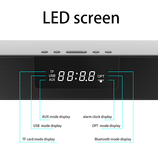 Kannettava Bluetooth kaiutin Herätyskello FM-radio Kotiteatteri LED-näyttö Ääni Langaton lataus Kaukosäätimen kaiutin