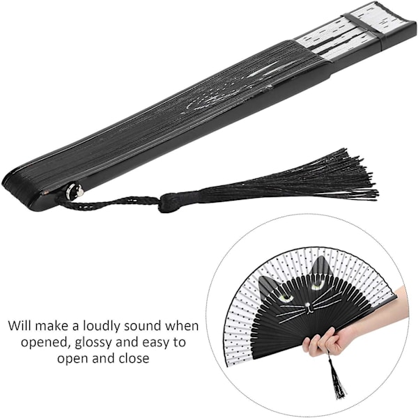 Sort Katte Foldbar Fan - Elegant og Alsidig Håndfan til Kvinder | Perfekt til Dans, Bryllupper, Fester og Vægdækning