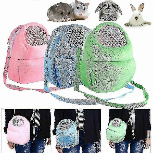 Bärbar Liten Djur Ryggsäck Bur - Rese Transportväska för Kanin, Hamster, Chinchilla, Marsvin - Andningsbar och Varm Blå M