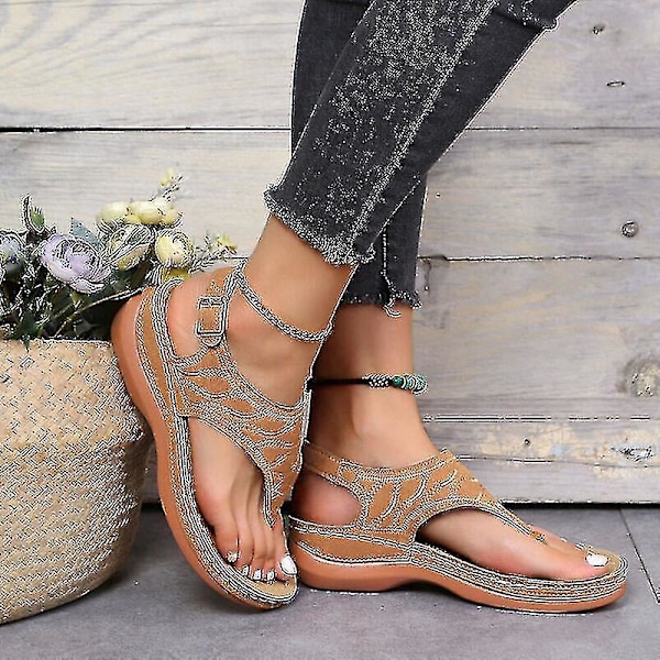 Brune ortopediske kile sandaler for kvinner - UK 8.5 (EU 43)
