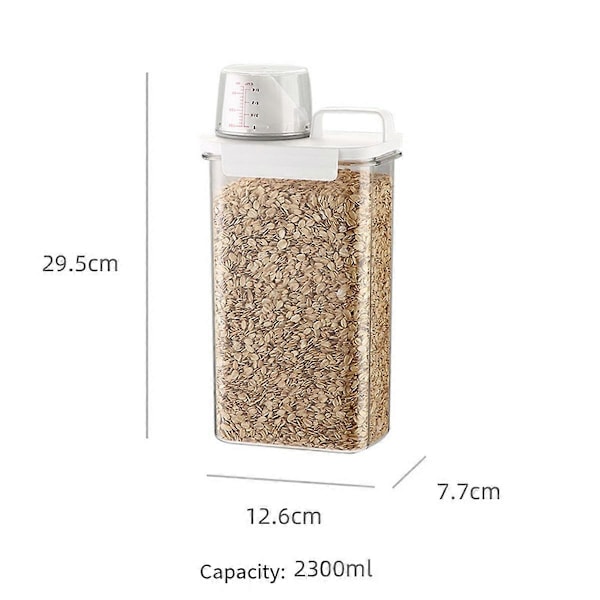 Förseglad spannmålsförvaringslåda för hushåll, transparent risbehållare, 2300 ml