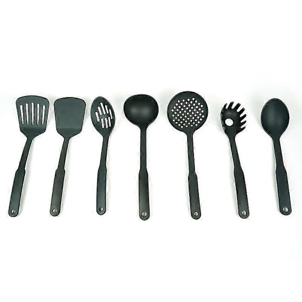 Anti-ridse Køkkenredskabssæt, Nylon, Madlavningsske, Hulske, Fiskespade, 3-delt sæt, Sort