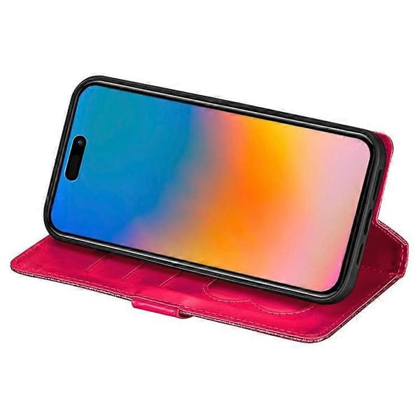 Kompatibel med iPhone 16 Pro Max Etui Glitter Læder Stativ Telefonetui Lynlåslomme Red