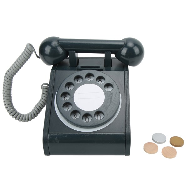 Simuleringstelefon for barn Rosa Gammeldags roterbar urskivetelefon retrodesign, tresimuleringsretrotelefon, svart