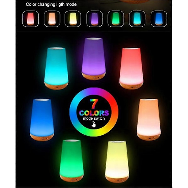 LED Nattlampa, Flerfärgad Sänglampa, Uppladdningsbar Nattlampa med Justerbar Ljusstyrka Touch Fjärrkontroll för Sovrum, Barnrum och Vardagsrum