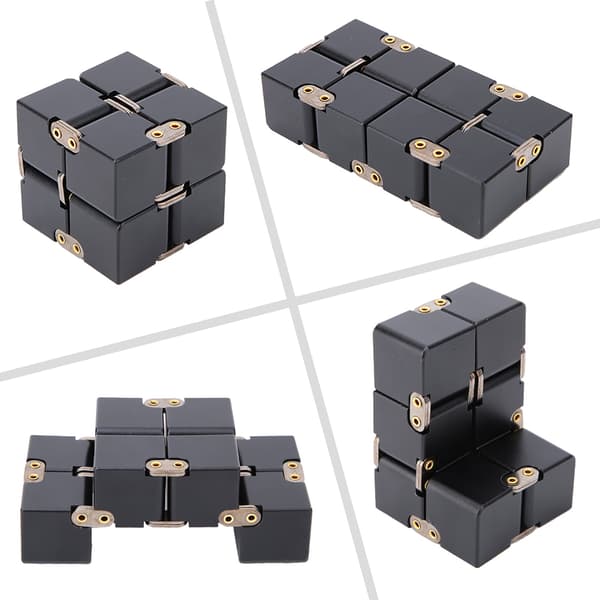 Håndholdt Fidget Legetøj i Aluminiumslegering Infinity Desk Magic Cube Stressaflastende Legetøj Sort