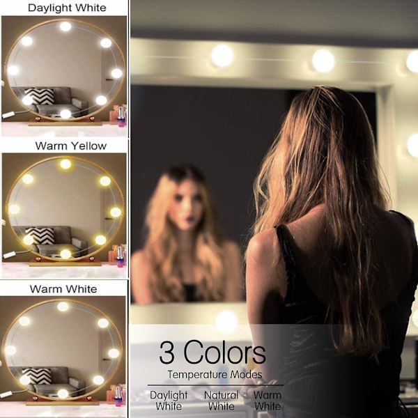 6 x Hollywood Style LED Sminkspegellampor för Smink 6 Glödlampor Vitt ljus