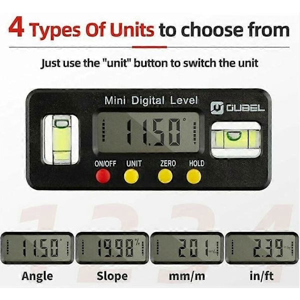 Elektronisk Vattenpass, Digital Vinkelmätare Inclinometer, Med Display, Med Magnetisk Bas, Hög Noggrannhet, Med Läshållningsdisplay Och Flipfunktion. Svart