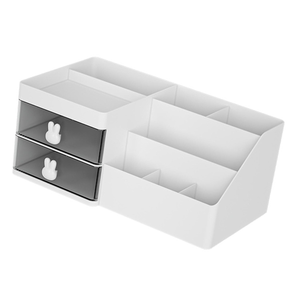 Kosmetisk arrangør med skuffer Flere rum Plastik Stor kapacitet Makeup display etui til læbestifter Smykker Hvid