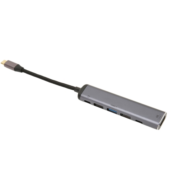 USB C-dokkingstasjon 7-i-1 flettet ledning 100W 4K-støttet multifunksjons USB C-hub for bærbar PC-nettbrett