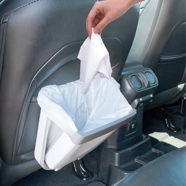 White Foldable Waste Bin | Compact Travel Trash Can with Space-Saving Expandable Design | Indoor and Outdoor Waste Basket, 7.5 Liters