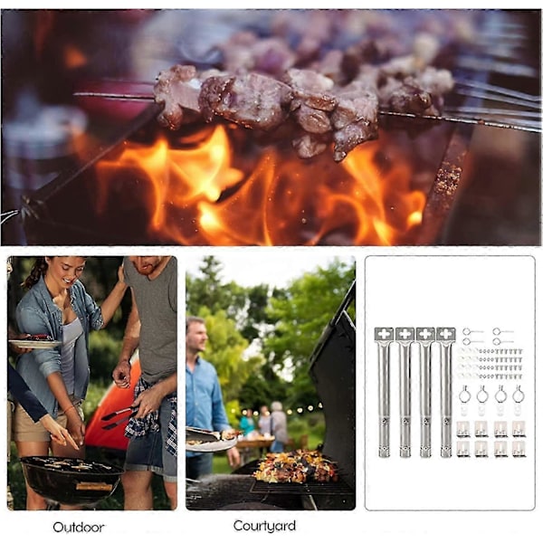 4 stk. Universal Justerbar Grillbrenner i Rustfritt Stål BBQ Gassgrill Erstatning Rett Rør Barbecue Tilbehør (Farge: Sølv)