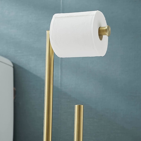 Vapaasti seisova WC-paperiteline - WC-rullateline säilytystilalla - Annostelija WC-paperiteline varalla - Harjattu kulta - Ruostumaton teräs