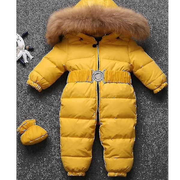 Baby Hooded Jumpsuit - Unisex Romper för Pojkar och Flickor (0-24 Månader) med Pälskrage 65cm Gul