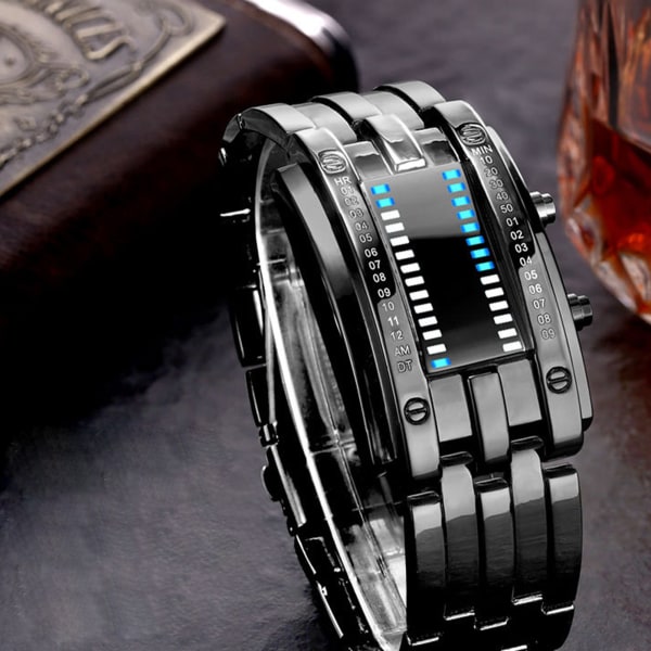 Binary Matrix Blue LED Digital Watch Herr Dam Cclassic Fashionable Future Technology Binary Watch