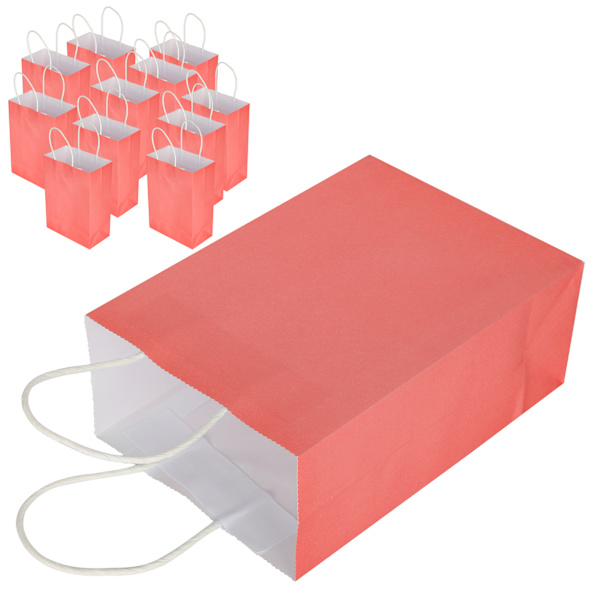 10st Bärbar Kraftpapperspåse Förpackning Presentpåse Tillbehör för shopping Födelsedagsfester15 x 8 x 21cm Rosa