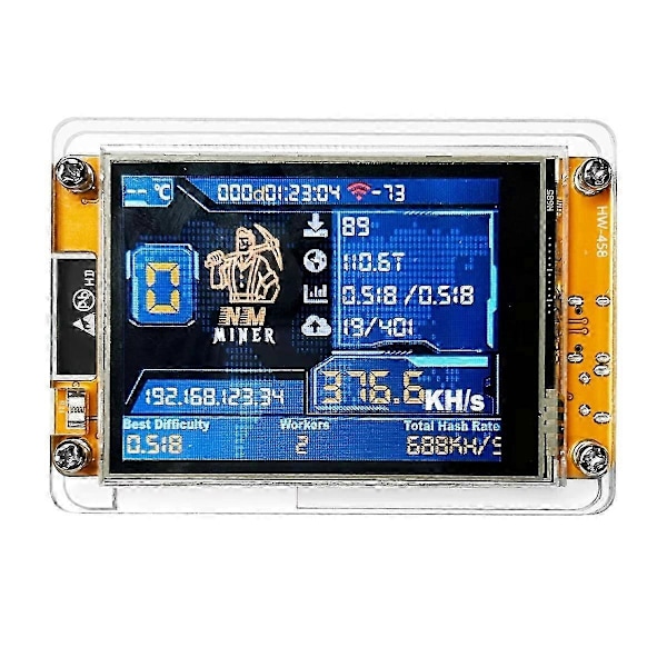 NMMiner NerdMiner V2 Hashrate 377KH/S ESP32 2.8 Tuuman Älynäyttö Krypto Solo Arpajaislouhija BTC Lo