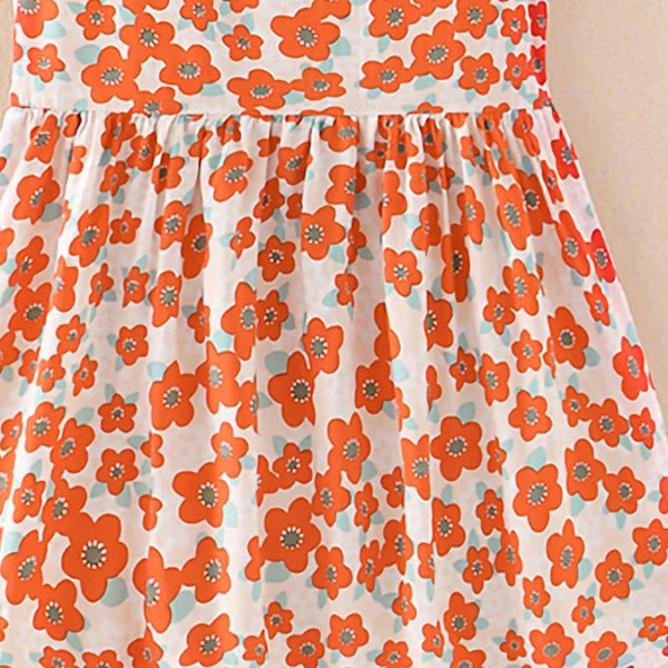 Flickor Klänning Ärmlös Rundhals Blommig Tryckt Andas Sval Söt Mode Sommarklänning för Barn Orange Blommor 35.4in