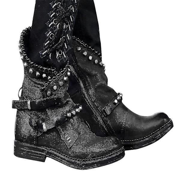 Gotiske Punk Studded Ankelstøvler for Kvinner43 Svart