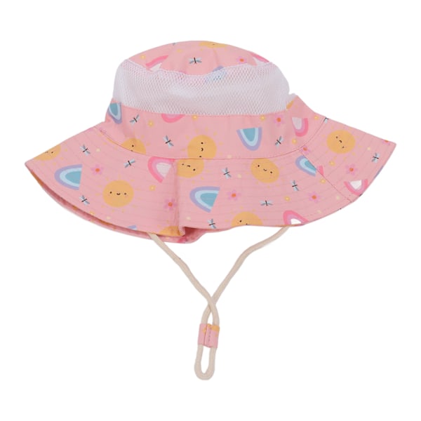 Baby Fiskerhat Åndbar Tegneserie Trykt Spædbarn Solbeskyttelse Hat Med Vindtæt Reb Til 6 Måneder Til 3 År Gammel Pink Sol