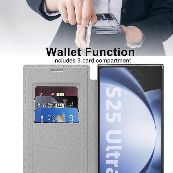 For Samsung Galaxy S25 Ultra Case Compatible with MagSafe RFID Blocking Leather Phone Cover Silver Silver Silver