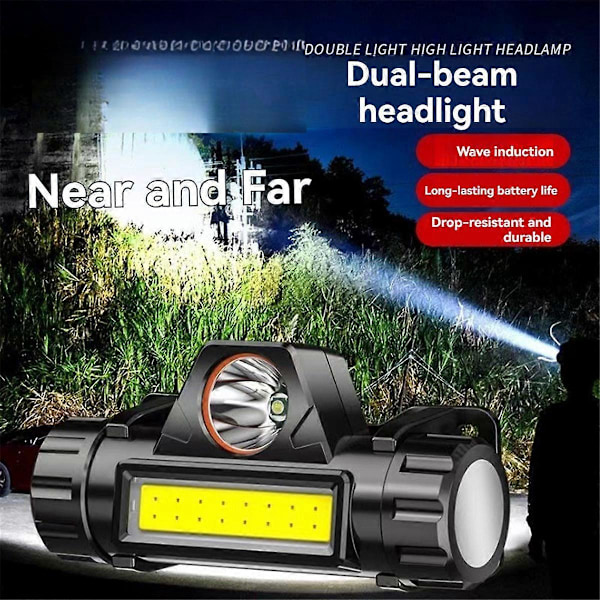USB Uppladdningsbar LED Pannlampa Super Stark 18650 Inbyggt Batteri