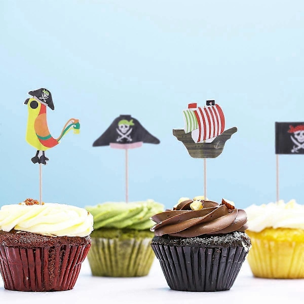 40 Stycken Pirat Tårtdekorationer Muffinsdekorationer Matpinnar Pirattema Halloweenfest Dekorationer