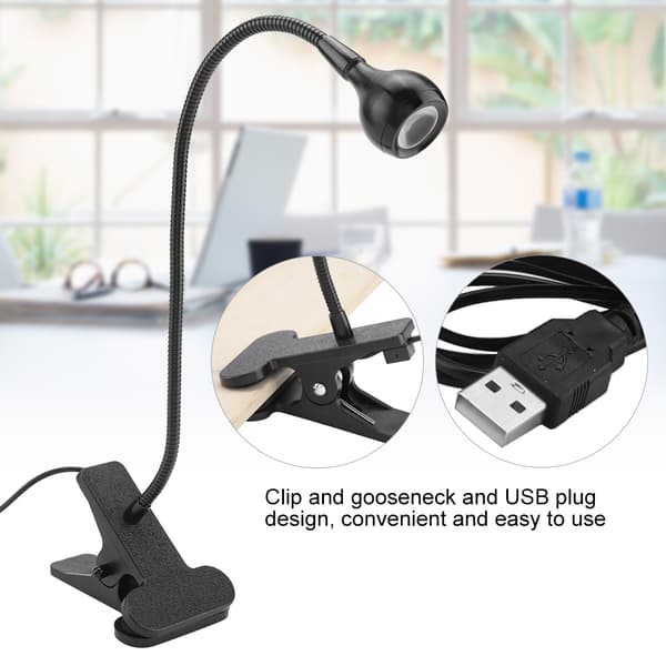 USB LED Bordlampe Mini Skrivebords Natlampe med Klips til Hjemmestudie Læsning Sort Hvid