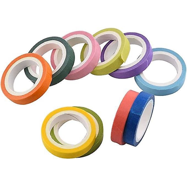 10 Rullar Maskeringstejp Dekorativ Självhäftande Washi Tejp Set för Scrapbooking DIY Hantverk Present 8mm 5M Flerfärgad