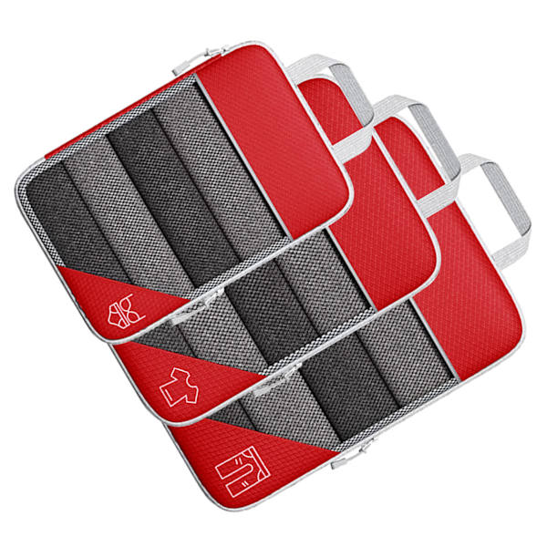 3-pack kompressionsförpackningskubkit Mesh Design Synlig Vattentät Bärbar för Resor Daglig Användning Röd
