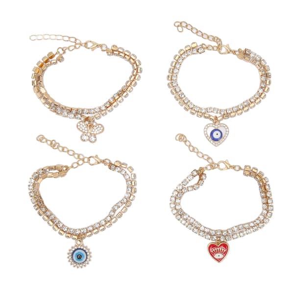 4 STK Øye Armbånd Justerbart Elektroplettering Sinklegering Rhinestone Øye Armbånd for Menn Kvinner