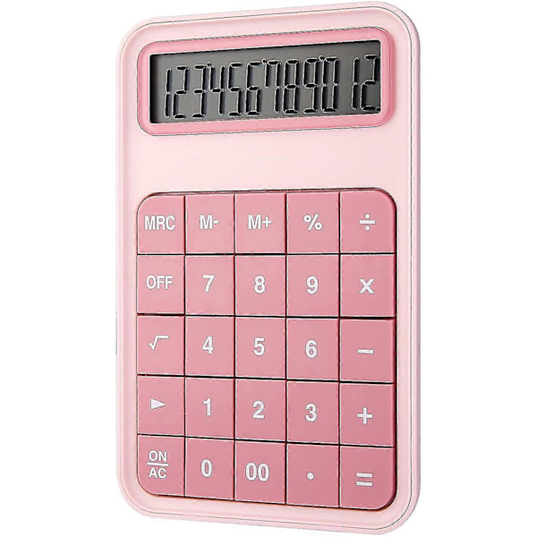 Bordregner, 12-cifret stort display batteri LCD-display kontorregner - Pink