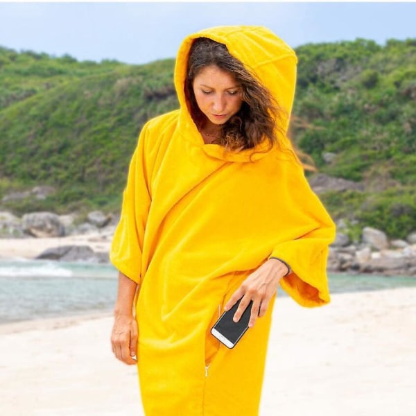 Varmabsorberende poncho med lomme og hætte til voksne - XL størrelse - Ideel til strand, svømning, surfing