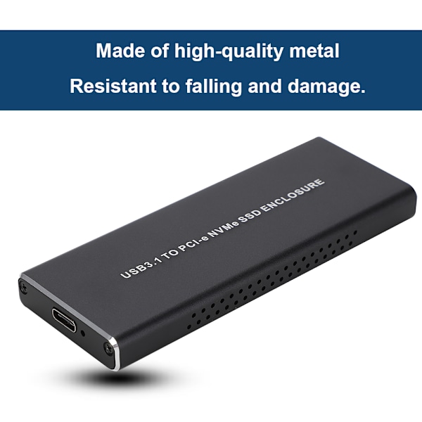 M.2 NVME til USB3.1 bærbar metall harddiskboks M2 SSD PCIE til TypE C SSD-kabinett svart