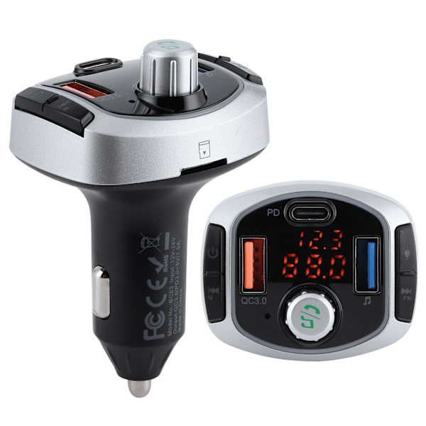 Bluetooth 5.0 FM-sändare MP3-spelare Handsfree-samtal Färgglatt ljus Dubbel display PD3.0 QC3.0
