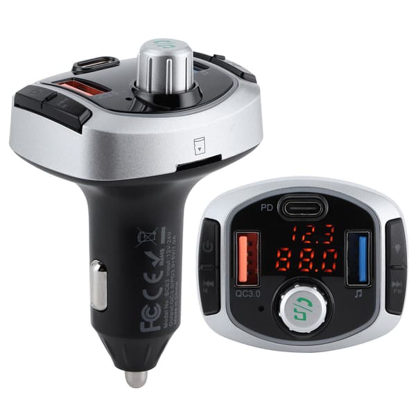 Bluetooth 5.0 FM Transmitter MP3-afspiller Håndfri Opkald Farverigt Lys Dobbelt Display PD3.0 QC3.0