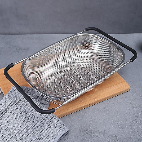 Mesh Si Strainerkurv - Rustfrit Stål, Oval Form, Udvidbar, til at Si, Dræne og Skyl Frugt og Grøntsager
