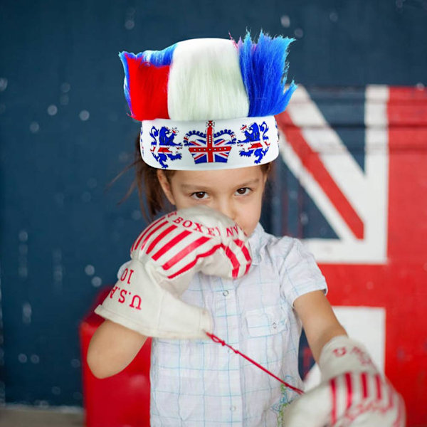 Union Jack värikäs karvainen pääpanta uutuus peruukki päänsuojus Halloween-juhlat hieno pukeutuminen koristeet