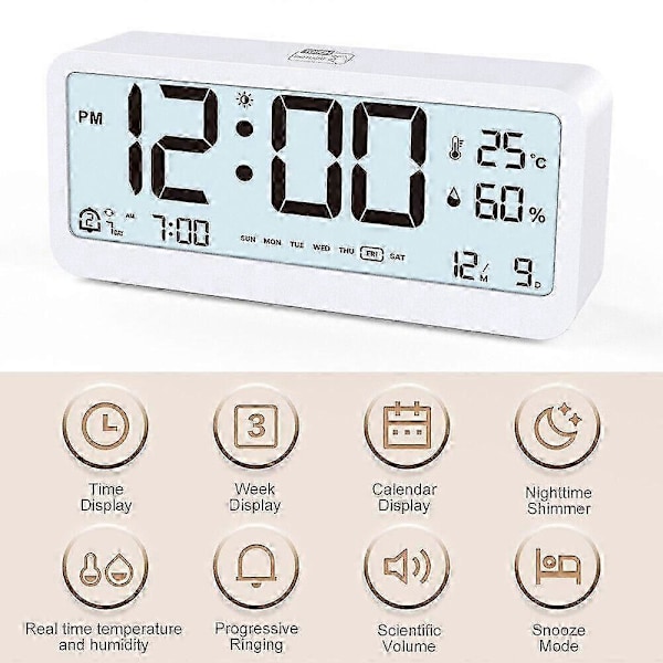 Digital Väckarklocka LCD-Display Batteri Snooze Temperatur Kalender Bordsklockor