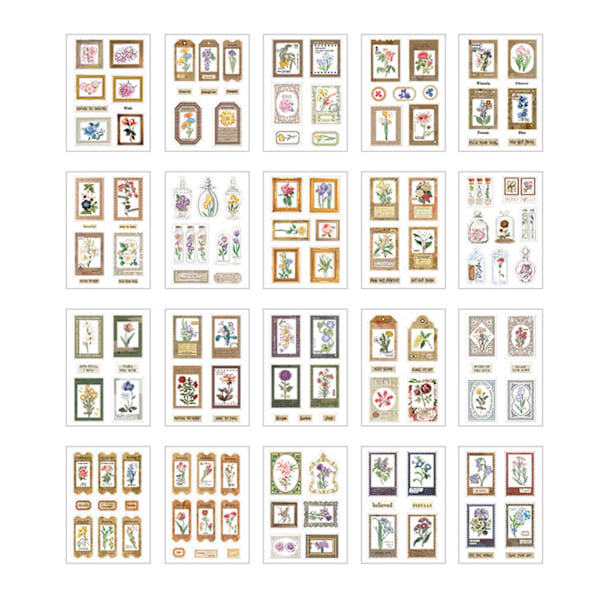 20PCS Vintage Stickers Waterproof Colorfast DIY Scrapbook Aesthetic Sticker for Water Bottle Laptop Flower