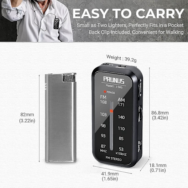 Taskuradio Mini Walkman Am Fm Radio Käsistereokaiutin Kannettava Radio Kannettava Musiikkisoitin Aaa-paristot Kuulokkeilla-B11