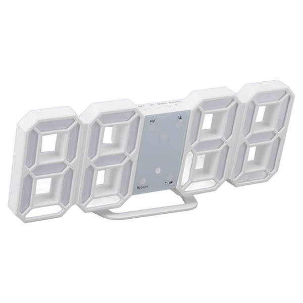 3D LED digitalt ur Tid Temperaturdisplay Natlys Alarmfunktion Hvidt 3D digitalt ur til hjemmefjernbetjeningsversion