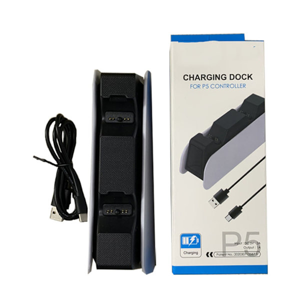 Controller-ladestation Smart Effektiv Hurtig Dobbelt Opladningsdock med LED-indikator til PS5 Sort Hvid