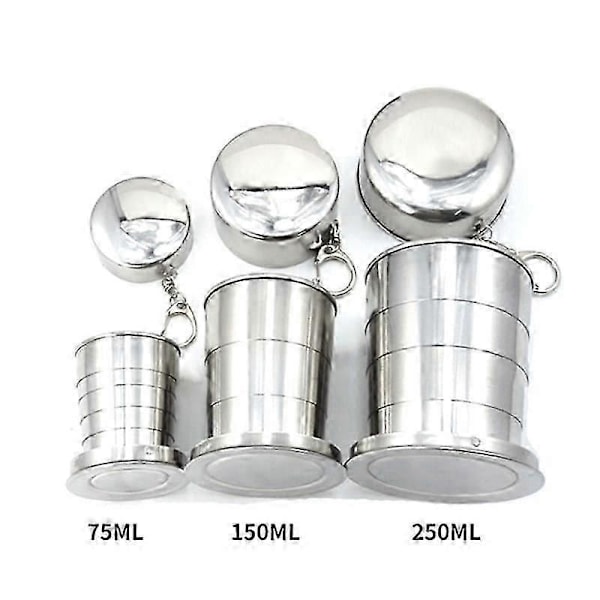 Sammenleggbar kopp i rustfritt stål, campingkokekar, uttrekkbar kopp, tekopper, teutstyr, campingtelt, servise, sammenfoldet kopp 75/150/250ML 150ML