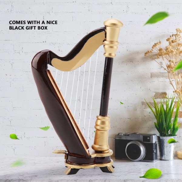 3.5in træ Miniature Harpe Replika med gaveæske Instrument Model Musikalske gaver Ornamenter