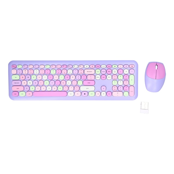 Näppäimistö Mouse Combo 2.4G Retro Multi Color Mute Cover Langaton näppäimistö ja hiiri Set Purple
