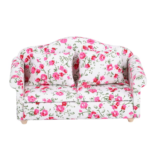 Dukkehus Tilbehør Blomstermønster Mini Møbler Dobbelt Sofa til 1/12 Skala Dukke (#2)