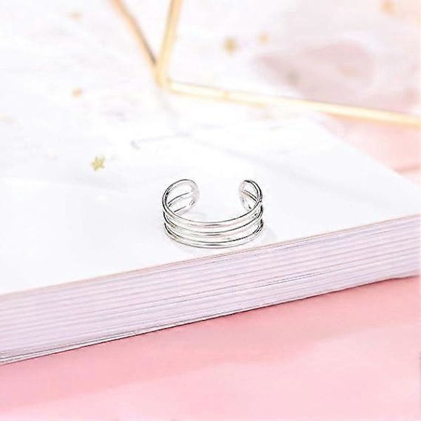 925 Sterling Sølv Horisontal Dobbel Trippel Linjer Åpne Ringer Minimalistisk Enkelt Bånd for Kvinner Justerbar Åpen Tåring Knokeringer