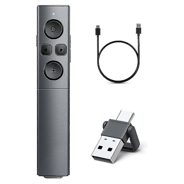 2-i-1 USB Type C Presentation Clicker, Uppladdningsbar Trådlös Presentatörsfjärrkontroll, Clicker kompatibel med PowerPo