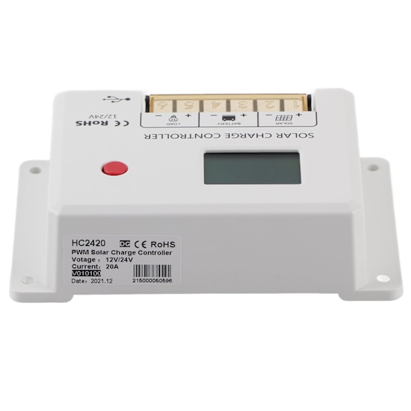 PWM solcelleladningsregulator 12V/24V automatisk genkendelse 20A IP32 vandtæt hvid til RV hjem